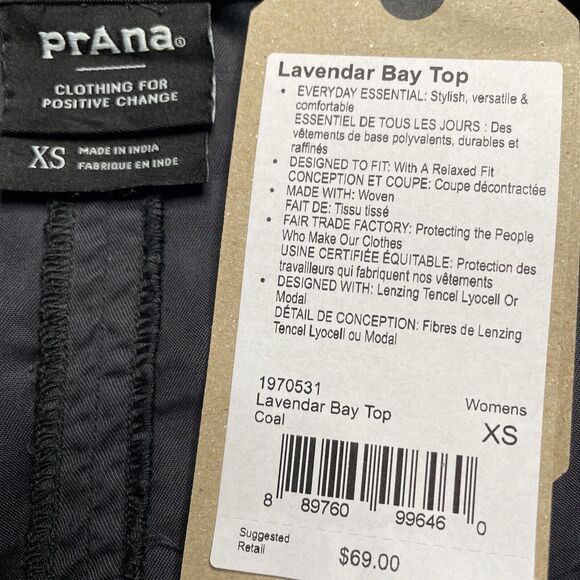 Prana Lavender Bay Top Relaxed Coal Washed Black Women’s Extra Small XS NWT - Picture 4 of 7